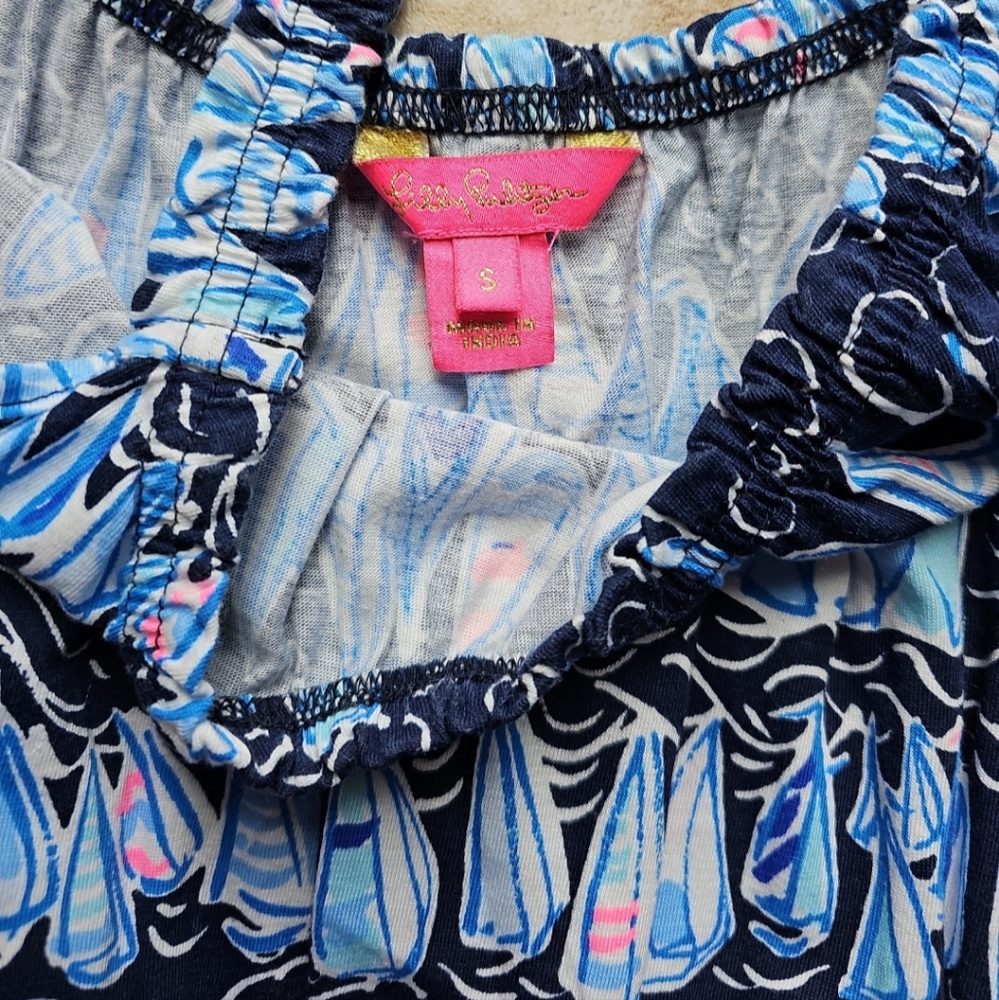 Lilly Pulitzer Navy and Light Blue Printed Mini Dress/Romper - Picture 10 of 11